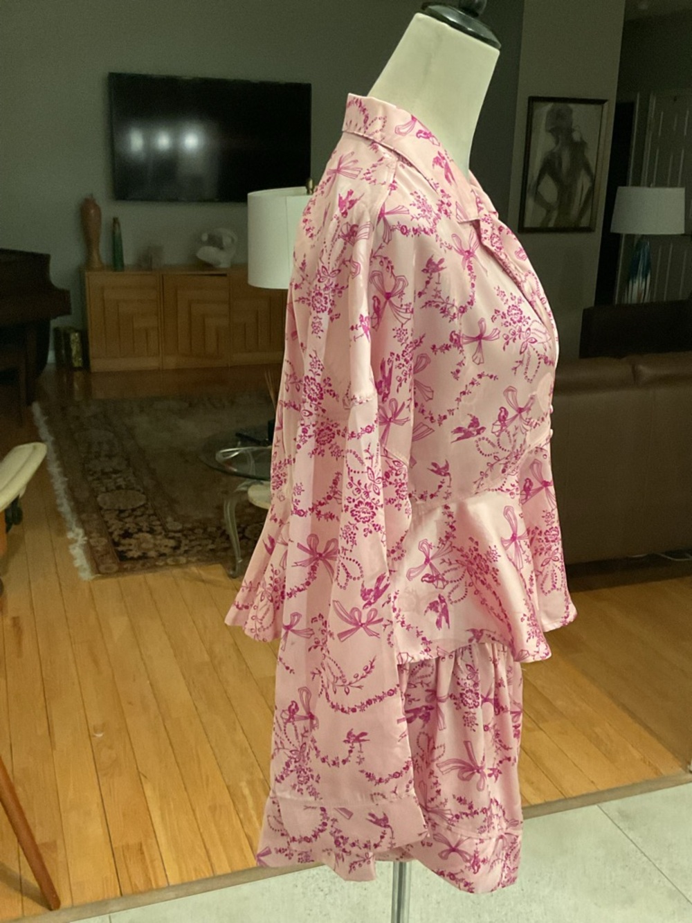 Free People Pink Floral Bow Print Satin Pajama Set - Picture 7 of 11